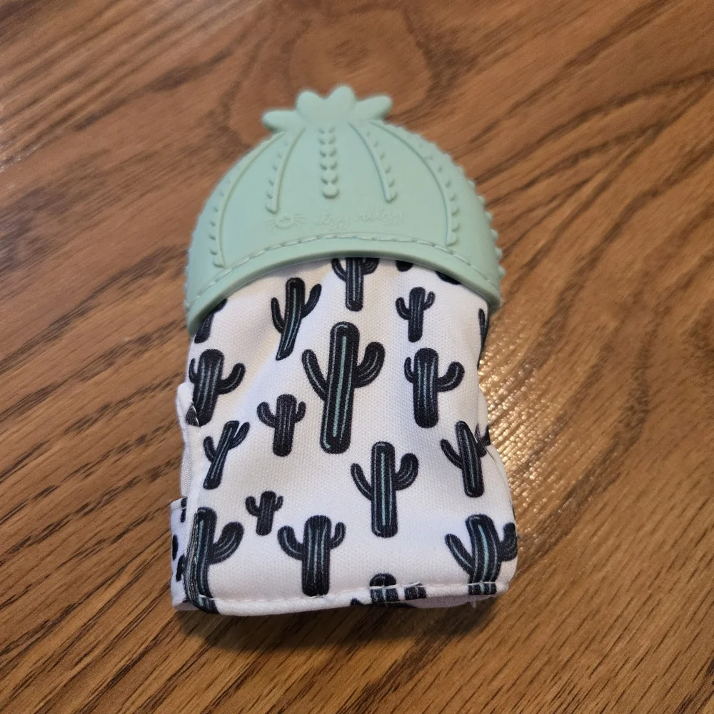 Itzy Ritzy Silicone Teething Mitt Mint Green Cactus Crinkle Toy Baby Infant NB